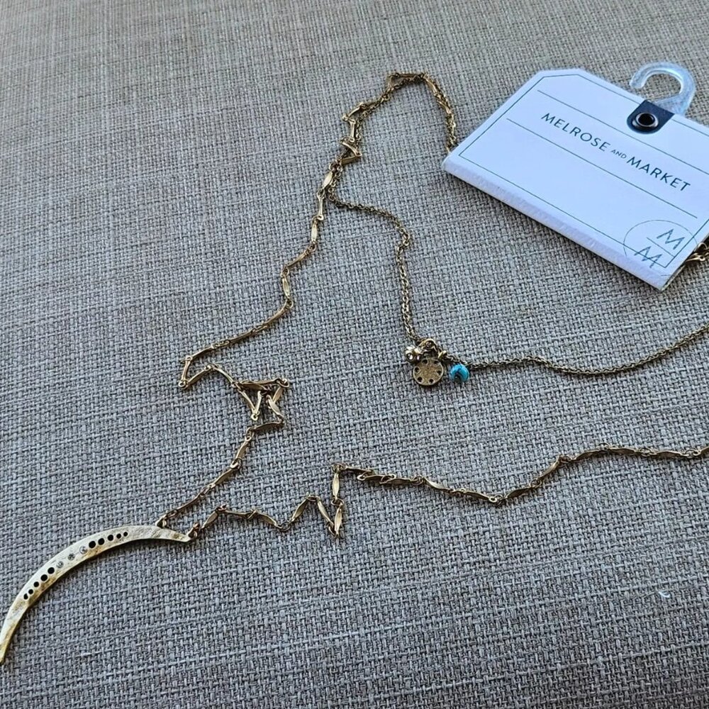 Melrose & Market Necklaces Gold Tone Link Layered Half Moon Pendant Jewelry